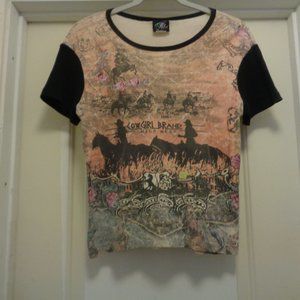 TRENDING COWGIRLS & HORSES TEE TOP LG